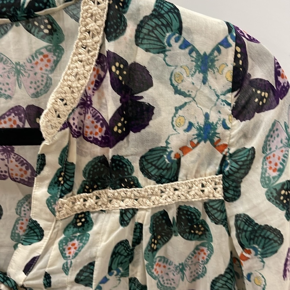 Anthropologie Maeve Abella Pintuck Butterfly Cotton Shirt Blouse Sz 2  XS - Picture 7 of 16